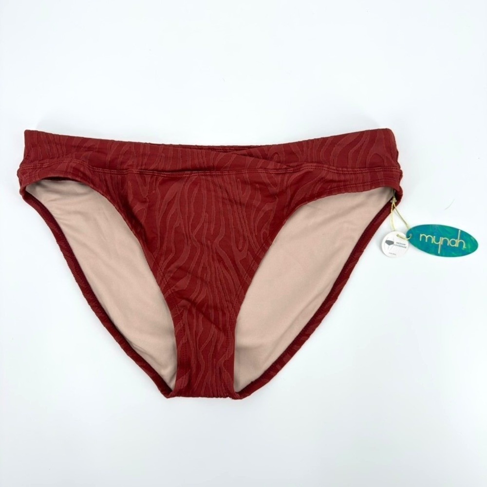 Mynah Women XL Swim Bottoms Spiced Apple Textured Zebra High Rise Bikini NEW